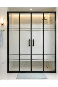 Duşakabin Ön Cephe Siyah Profil 5mm Desenli Cam Yükseklik 190cm